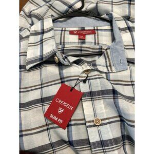 New Cremieux Men's Casual Short Sleeve Blue Plaids Size XXL Slim Fit